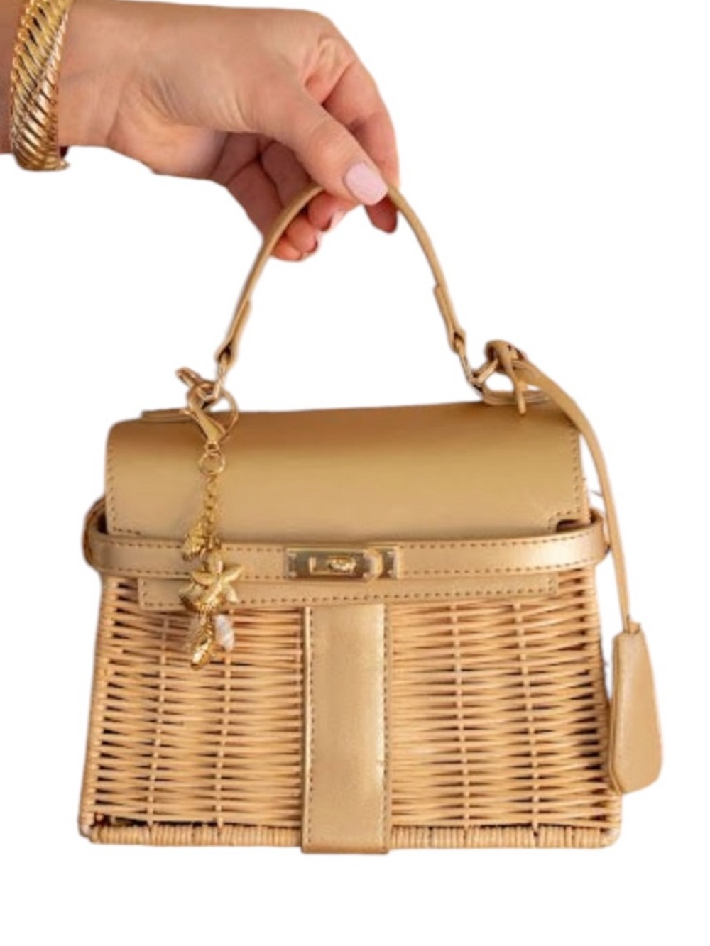 Lisi Lerch Celine Wicker Handbag Gold NWT Coastal Chic Crossbody - Picture 5 of 6
